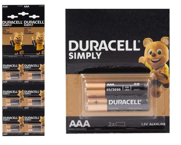 Duracell AAA 1.5V Alkalin 2'li Paket Pil - Simply