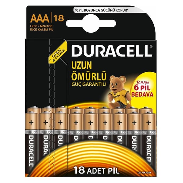 Duracell AAA Alkalin İnce Kalem Pil 13+5'li Paket