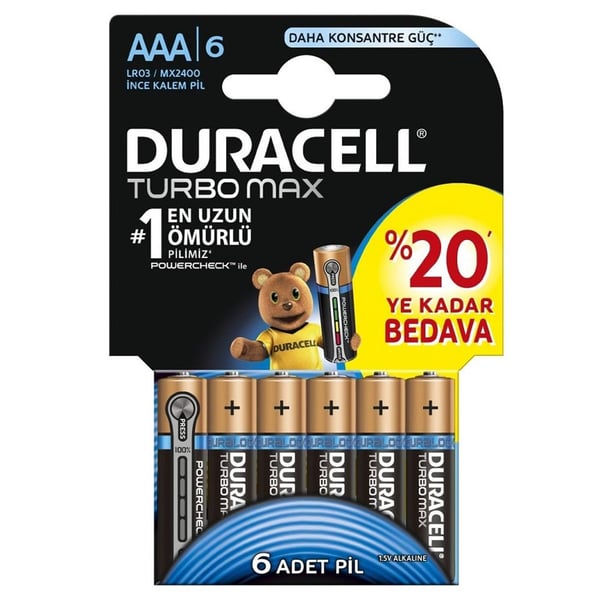 Duracell Turbo Max Alkalin AAA İnce Kalem Pil 6'li Paket