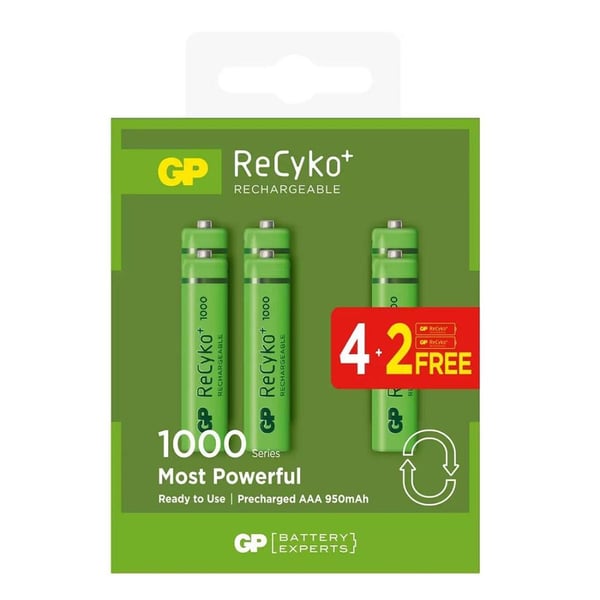 GP ReCyko 1000 AAA Şarj Edilebilir İnce Kalem Pil 4+2'li Paket