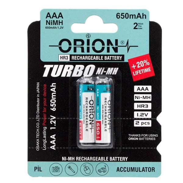Orion AAA 1.2V 650mAh Ni-MH 2'li Paket Pil 