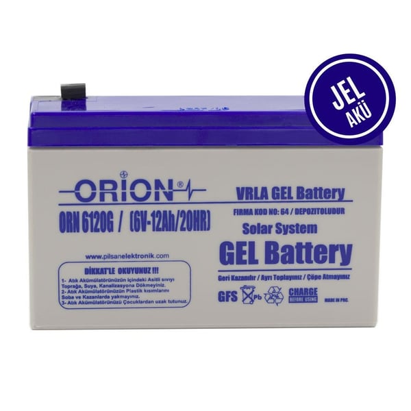 Orion ORN6120G 6V 12Ah Jel Bakımsız Akü 