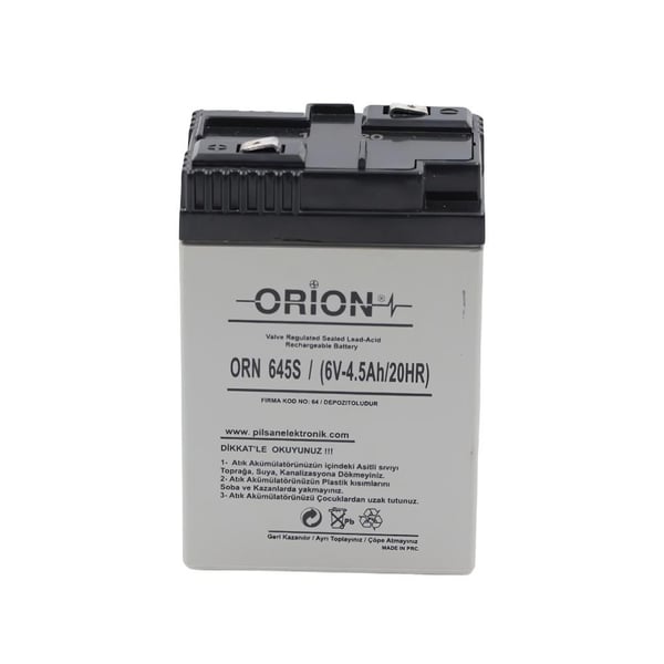 Orion ORN645S 6V 4.5Ah Kurşun Asit Akü - Geçmeli Tip