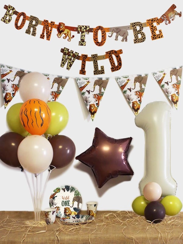 Born To Be Wild Konsept Balonlu Bej 1 Yaş Doğum Günü Seti 