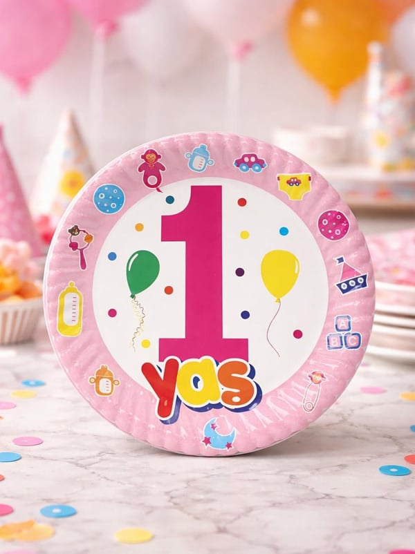 1 Yaş Doğum Günü Parti Tabağı Pembe – Kız Çocuk Konsept 10 Adet - 1 Yaş Doğum Günü Kız | Parti Adresi