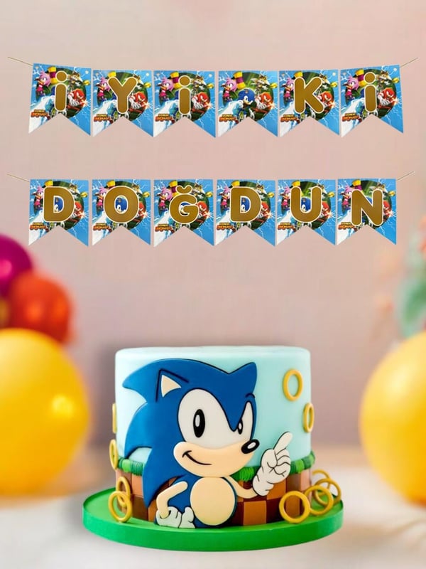 Sonic Temalı İyi Ki Doğdun Yazı Banner Doğum Günü Parti Süsü