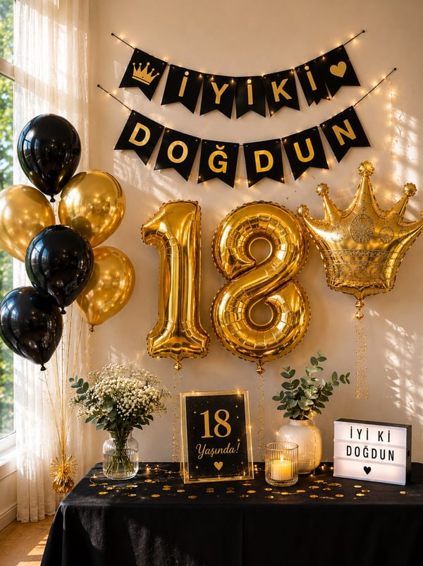 18 Yaş Doğum Günü Dekorasyon Seti – Balonlu Parti Seti Siyah Altın - 18 Yaş Doğum Günü Partisi | Parti Adresi