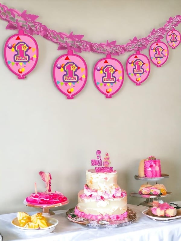 Kağıt Zincir 1 Yaş Parti Süsü Pembe 50'li