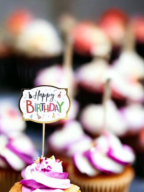 Happy Birthday Kürdan Cupcake Kürdanı Pasta Süsü Beyaz