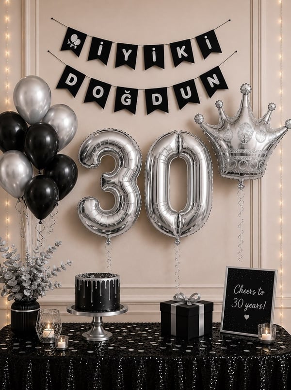 30 Yaş Balon Seti Doğum Günü Parti Seti Siyah Gümüş - Parti Seti | Parti Adresi