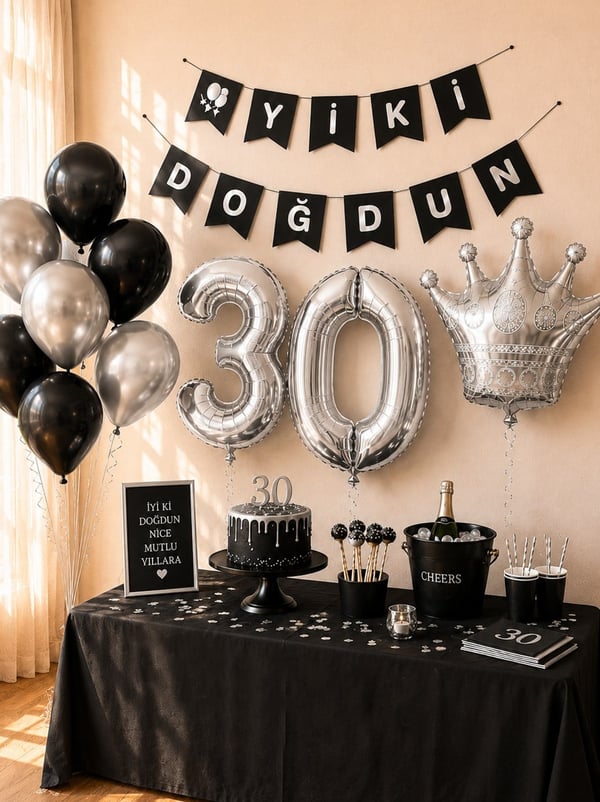 30 Yaş Balon Seti Doğum Günü Parti Seti Siyah Gümüş - Parti Seti | Parti Adresi