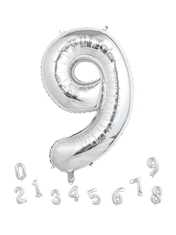 Rakam Folyo Balon Doğum Günü Parti Balonu 9 Gümüş Renk 86 cm 34 inc