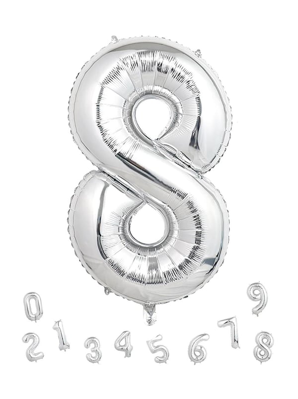 Rakam Folyo Balon 8 Gümüş Renk 100 Cm - 40