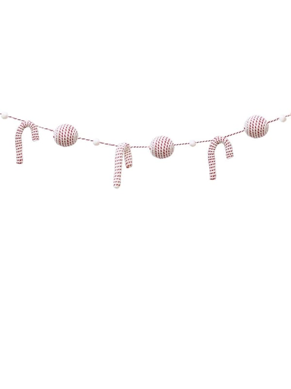 Yılbaşı Dekor Süsleri Baston Şeker Top Figürlü Garland Beyaz Kırmızı 150 cm