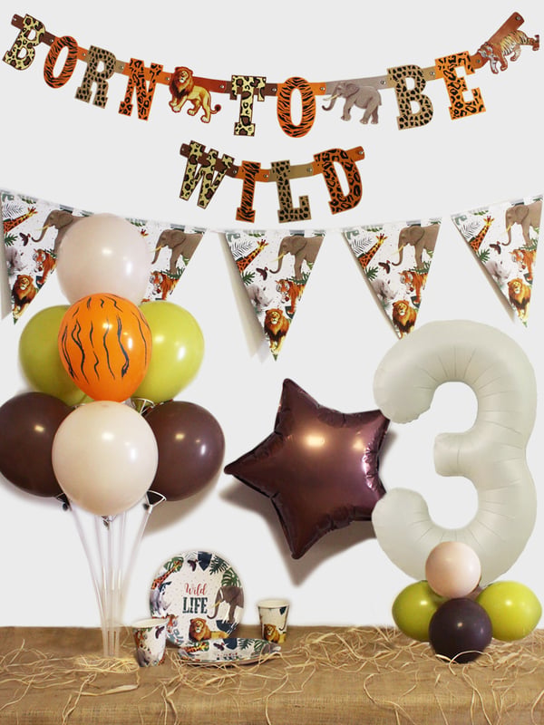 Born To Be Wild Konsept Balonlu Bej 3 Yaş Doğum Günü Seti 