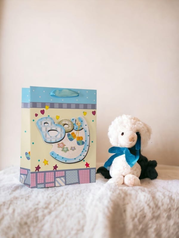 Hoş Geldin Bebek Baby Shower Boy Bebek Karton Hediye Çantası 24x18x8 Cm 