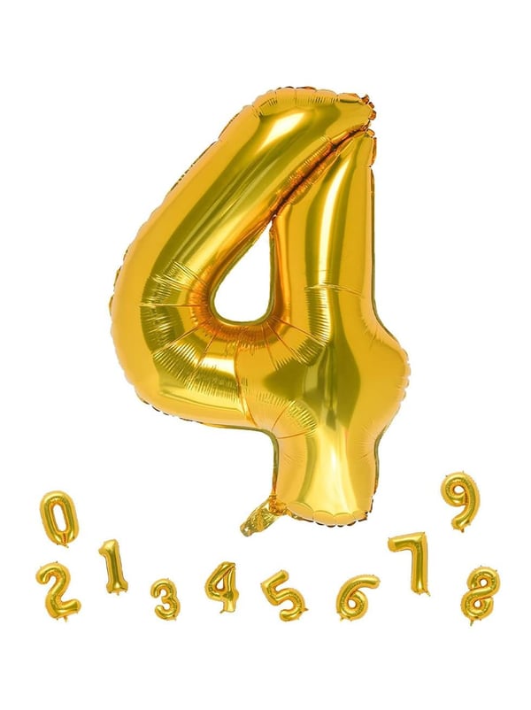Rakam Folyo Balon Doğum Günü Parti Balonu 4 Altın Renk 86 cm 34 inc