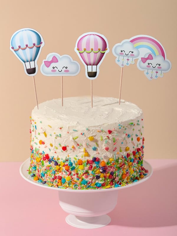 Gökkuşağı Bulut Temalı Kürdan Gökkuşağı Bulut Figürlü Cupcake Kürdanı Pasta Süsü 10'lu