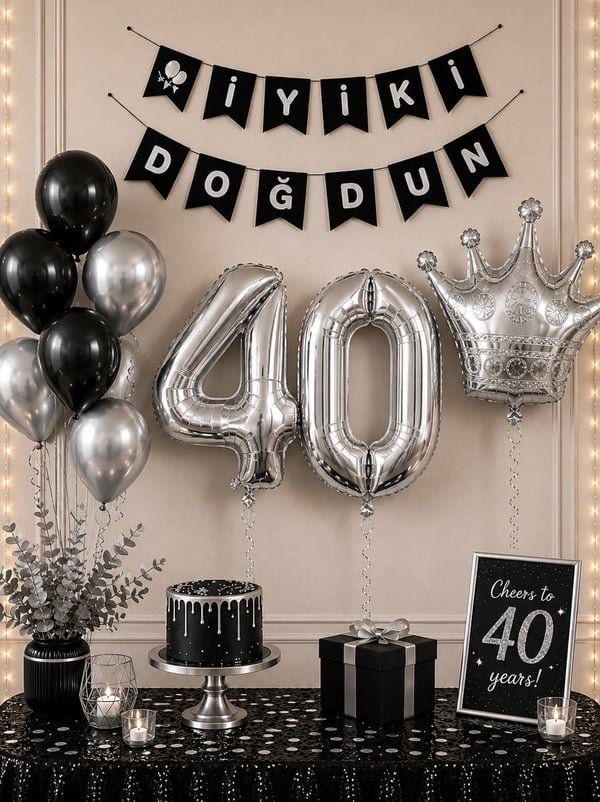 40 Yaş Balon Seti Doğum Günü Parti Seti Siyah Gümüş - Parti Seti | Parti Adresi