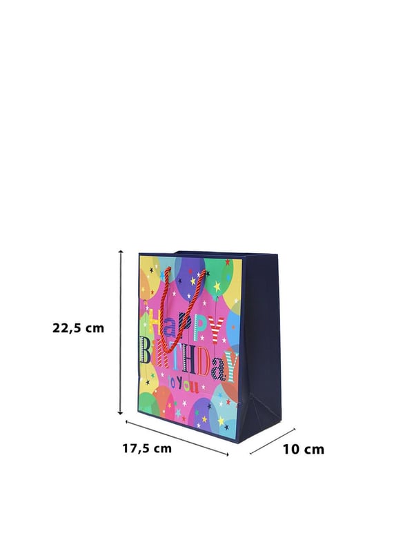Karton Çanta Happy Birthday Yazılı Alışveriş Çantası Hediye Çantası Lacivert 22 cm