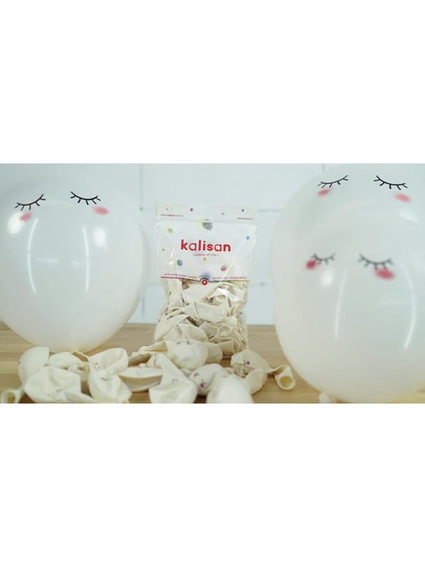 Sevimli Yüz Baskılı Balon Beyaz 12 inc 25'li