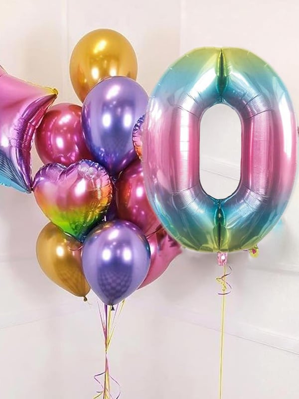 Rakam Folyo Balon 0 Gökkuşağı Renk 86 Cm - 34”