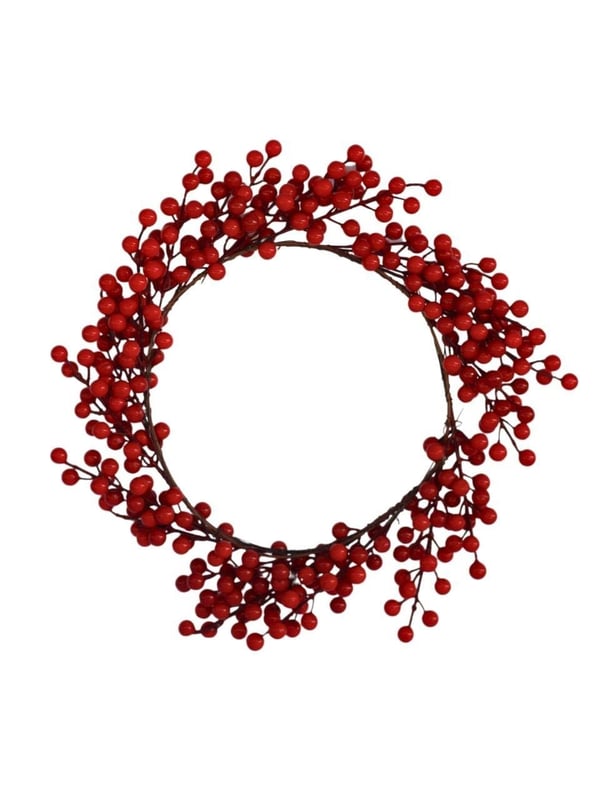 Yılbaşı Kapı Süsü Dekoratif Naturel Kokina Berryli Kapı Çelengi Kırmızı 40 cm