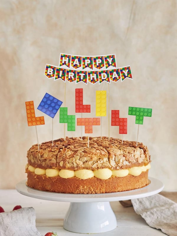 Renkli Lego Temalı Happy Birthday Kürdan Pasta Süsü 9'lu