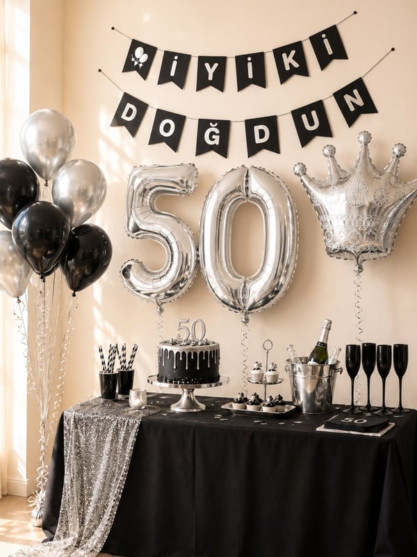 50 Yaş Balon Seti Doğum Günü Parti Seti Siyah Gümüş - Parti Seti | Parti Adresi