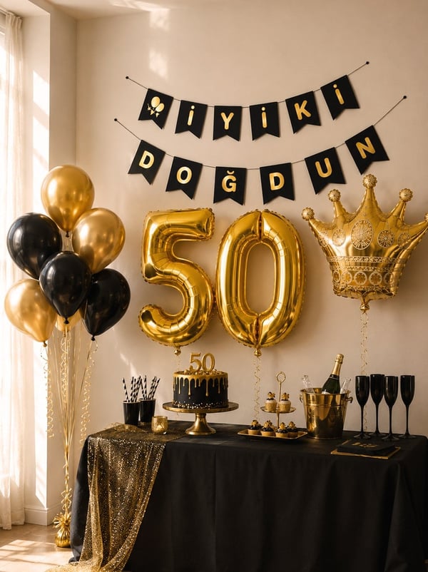 50 Yaş Balon Seti Doğum Günü Parti Seti Siyah Altın - Parti Seti | Parti Adresi