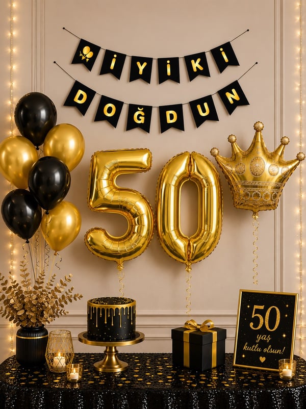 50 Yaş Balon Seti Doğum Günü Parti Seti Siyah Altın - Parti Seti | Parti Adresi