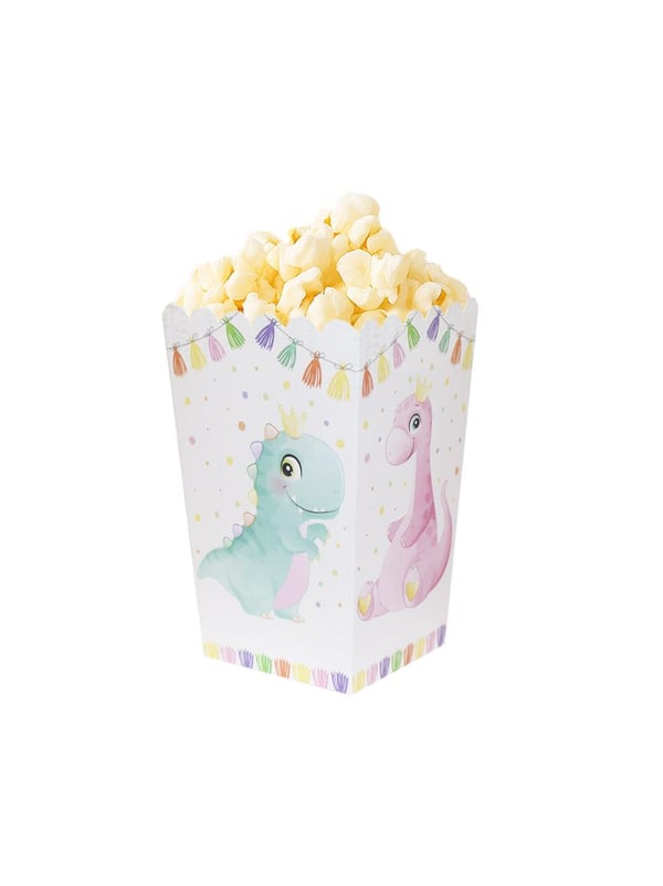 Sevimli Dinozor Temalı Karton Mısır Kutusu Popcorn Kutusu 8'li