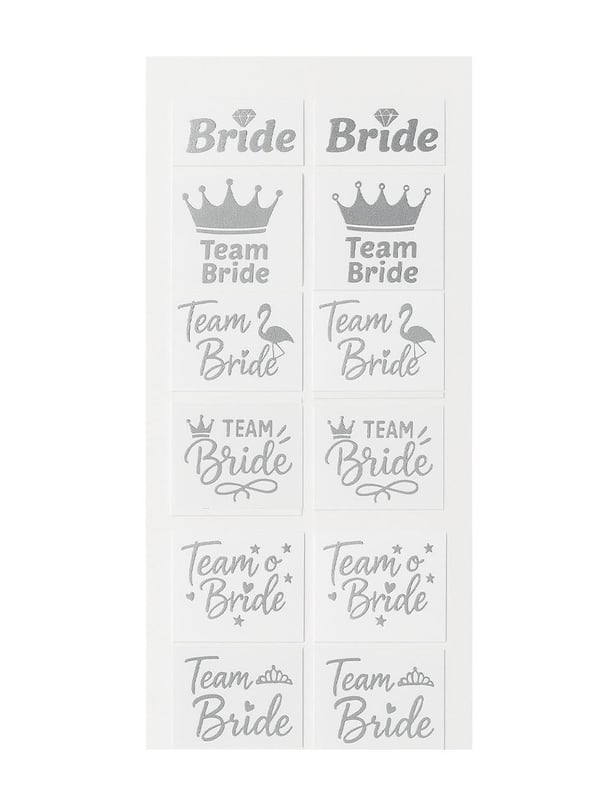 Bekarlığa Veda Partisi Karışık Dövme Seti Bride Team Bride Dövme Gümüş 12'li