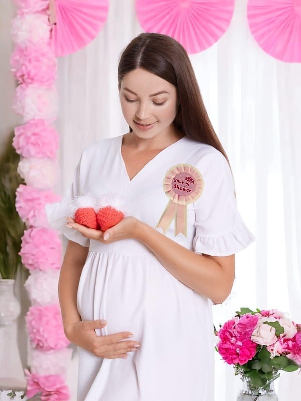 Baby Shower Yazılı Rozet Parti  Aksesuarı Pembe 25'li