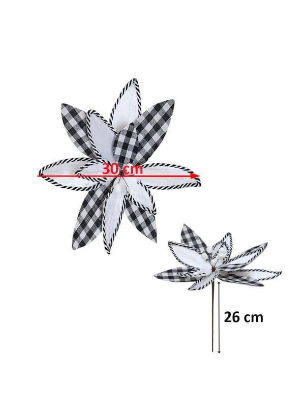 Yılbaşı Ağaç Süsü Ponsetya Atatürk Çiçeği Pötikare Desenli Beyaz 30 cm