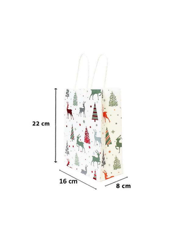 Yılbaşı Temalı Desenli Karton Çanta Hediye Çanta Seti Beyaz – 12 Parça 16x22x8 cm
