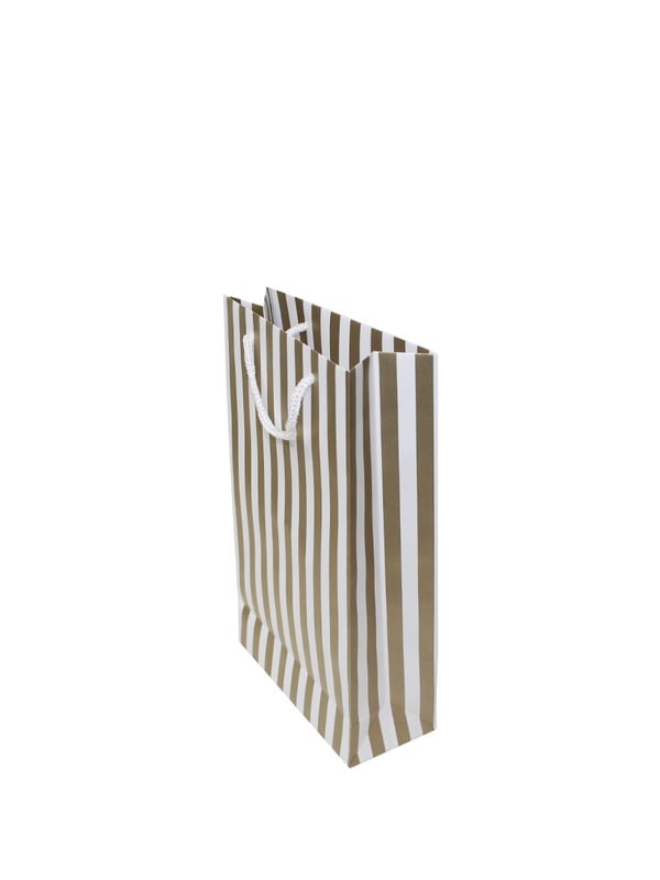 Beyaz Karton Çanta Altın Kalın Çizgili İpli Hediye Çantası 12'li 17x27x7 cm