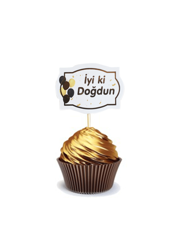 İyi Ki Doğdun Kürdan Cupcake Kürdanı Pasta Süsü Beyaz Gold 10'Lu