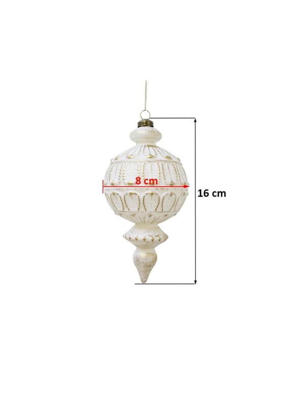 Yılbaşı Ağaç Süsü Retro Altın Eskitme Detaylı Sarkıt Beyaz Gold 16 cm 2'li Set