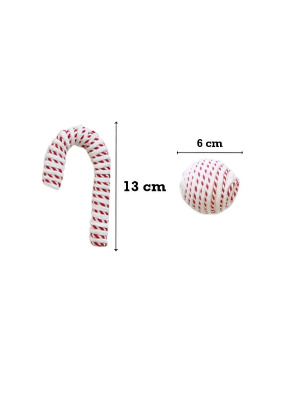 Yılbaşı Dekor Süsleri Baston Şeker Top Figürlü Garland Beyaz Kırmızı 150 cm