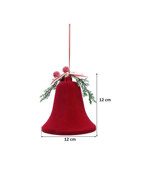 Yılbaşı Ağaç Süsü Kadife Çan Dekoratif Yılbaşı Süsü Bordo 12 cm