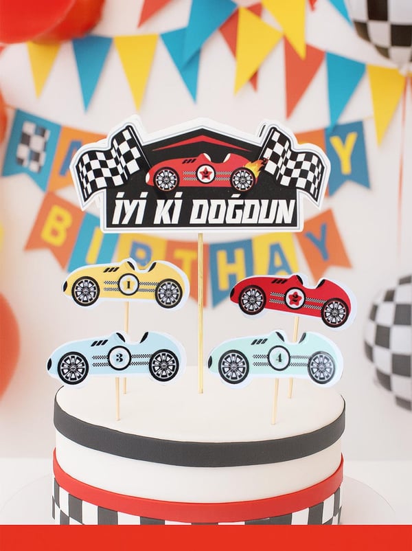 Yarış Arabaları Temalı Kürdan Figürlü Cupcake Kürdanı Pasta Süsü 5'li