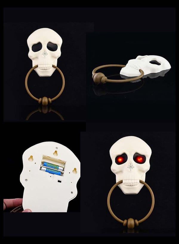 Halloween Kuru Kafa Kapı Zili Işıklı Sesli Cadılar Bayramı Parti Dekoru Beyaz