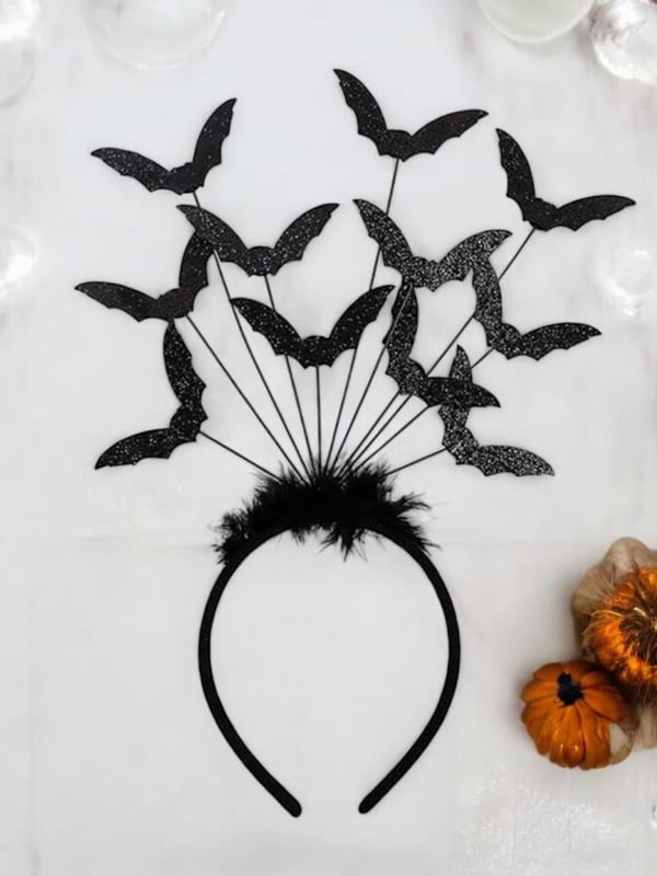 Halloween Parti Tacı Yarasa Figürlü Cadılar Bayramı  Aksesuarı Siyah
