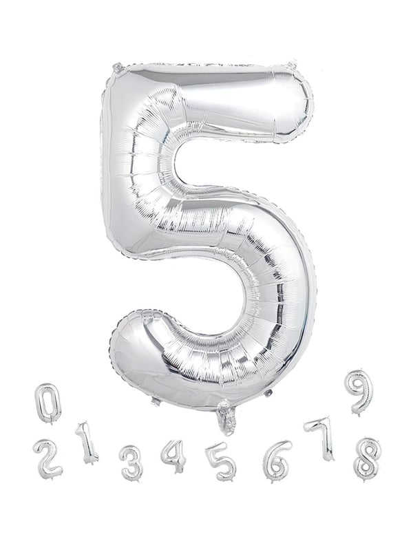 Rakam Folyo Balon Doğum Günü Parti Balonu 5 Gümüş Renk 86 cm 34 inc