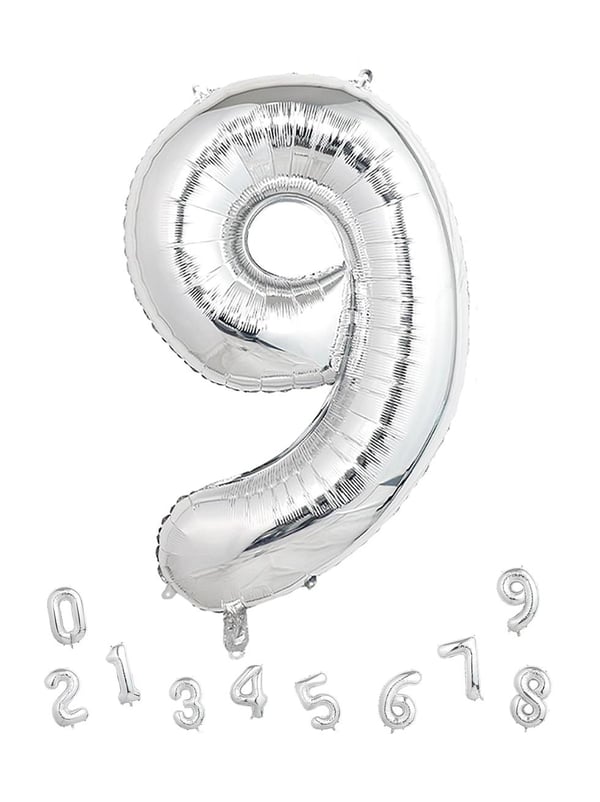 Rakam Folyo Balon 9 Gümüş Renk 100 Cm - 40