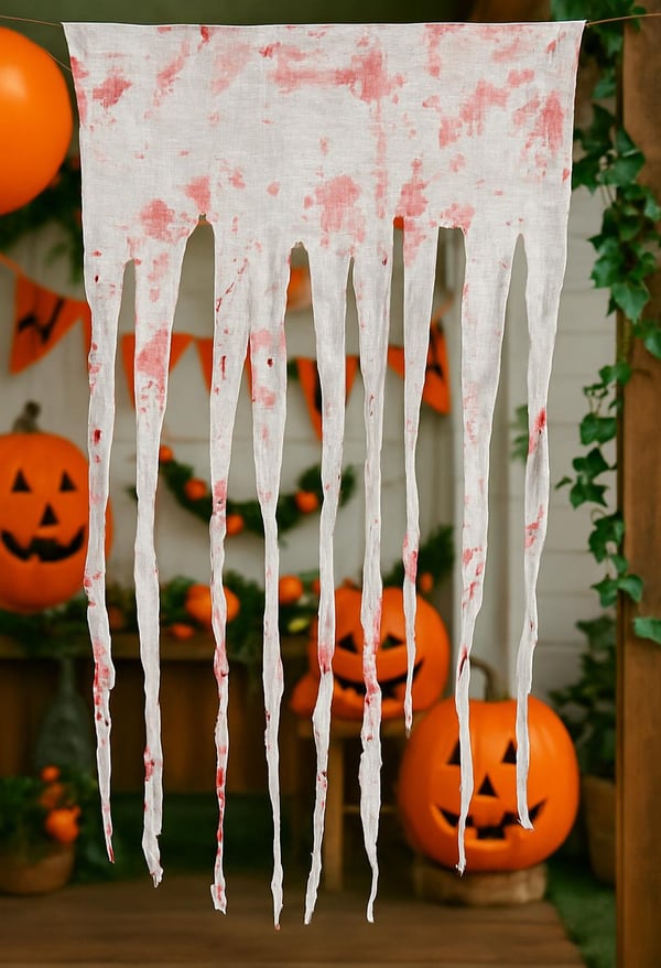 Halloween Cadılar Bayramı Kanlı Saçak Perde Beyaz