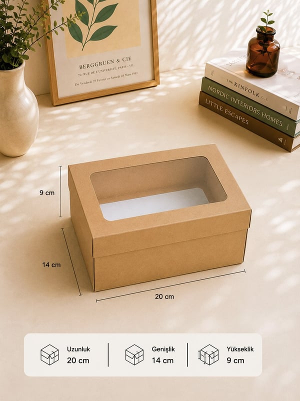 Asetat Pencereli Kraft Kutu Hediye Kutusu 14X20X9 Cm - Kraft ve Asetat Kutular | Parti Adresi