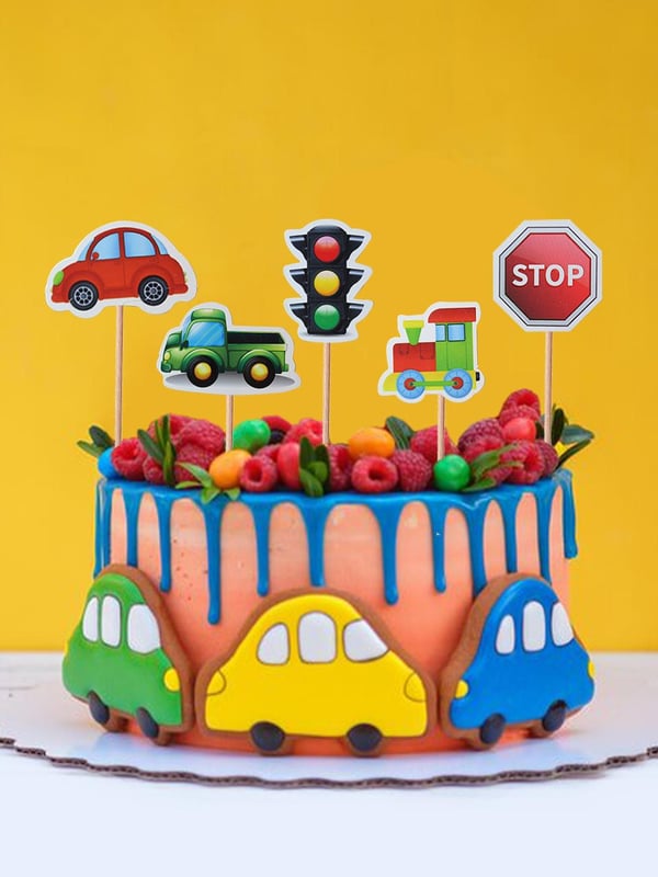 Trafik Temalı Kürdan Taşıt Figürlü Cupcake Kürdanı Pasta Süsü 10'lu