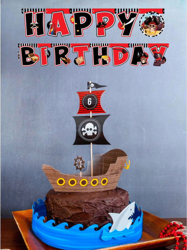 Korsan Temalı Happy Birhtday Yazı Banner Doğum Günü Parti Süsü